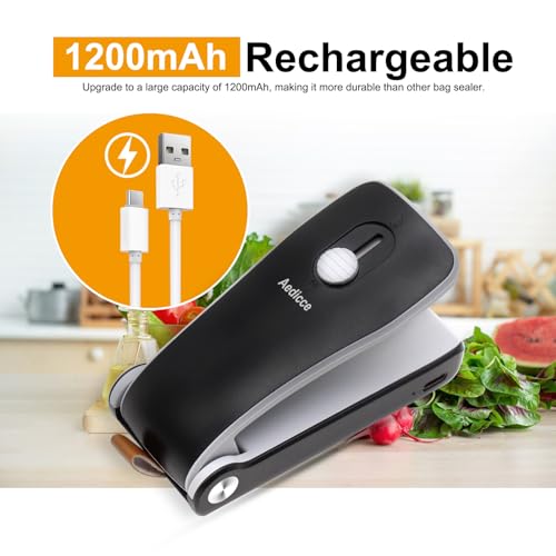 Mini Bag Sealer, USB Rechargeable Chip Bag Sealer Heat Seal, 2 in 1 Bag Sealer Heat Seal with Cutter, Portable Bag Resealer for Plastic Bags Snacks & Food Storage(Black)