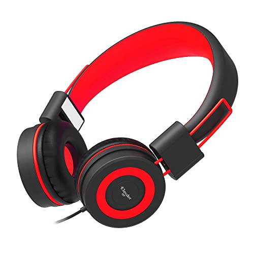 ELECDER i37 Kids Headphones Children Girls Boys Teens Foldable Adjustable On Ear Headphones 3.5mm Jack Compatible Cellphones Computer MP3/4 Kindle School Tablet (Red)