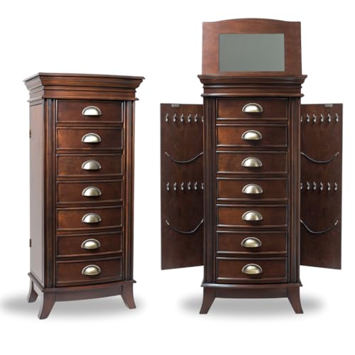 Hives and Honey Holly Organizer Storage 7 Drawers Bronze Shaker Hardware Jewelry Armoire, 40" X 18" X 12", Walnut