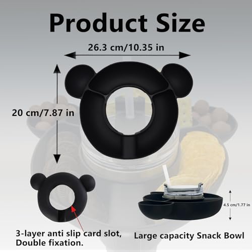 YAYAYOUNG Cute Bear Snack Bowl For Stanley 40 oz Tumbler Cups with Handle,Silicone Reusable Snack Tray Cups For Stanley Simple Modern,Charcuterie Cups with 3 Compartments，stanley accessories，Black