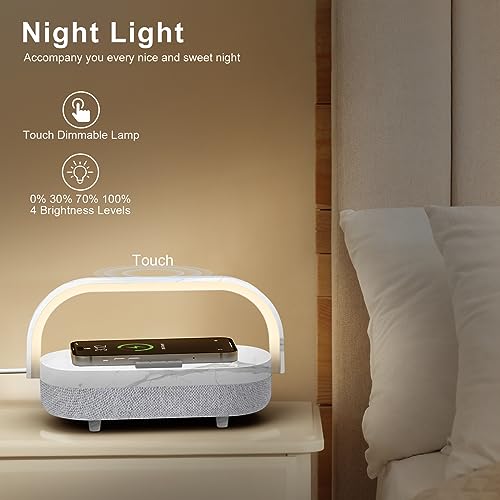 iGaur Night Light Beside Lamp: Touch Lamp with Wireless Charger Nightstand Music Desk Lamp - 5 in 1 Portable Bluetooth Speaker, Wireless Charging Lamp, Gifts for Kids Bedroom Office