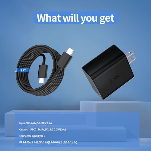 2Pack 45W USB C Super Fast Charger, Android Phone Wall Charger Fast Charging with 5FT USB Type C Cable for Samsung Galaxy S24 S23 Ultra/S23+/S22 Ultra/S22+/S22/S20/Note 10/20 (10FT-2Pack)