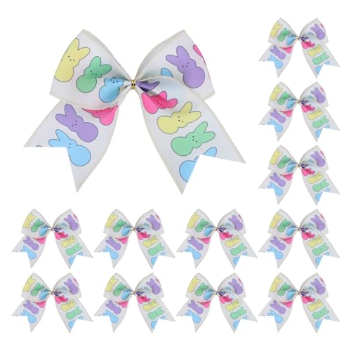 Meseey 12 Pcs 6 Inch Easter Burlap Bows Spring Bunny Bow for Gift Wrapping Tree Topper Front Door Party Home Decorations (Colorful Bunny)