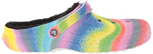 Crocs Unisex-Adult Classic Tie Dye Lined Clogs | Fuzzy Slippers, Powder Blue/Multi, 12 Women/10 Men
