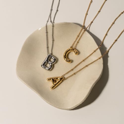 Ewrkbr Bubble Letter Necklace Silver, Chunky Sterling Silver Initial Necklace Dainty Long Silver Pendant Necklace Cute Everyday Letter Necklace Trendy Silver Jewelry for Women