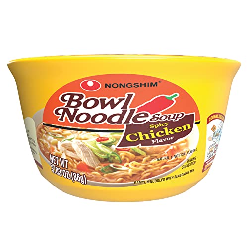 Nongshim Spicy Chicken Noodle Soup Bowl Soup Mix, 6 Pack, Korean-Style Ramen Noodle Instant Soup, Microwaveable