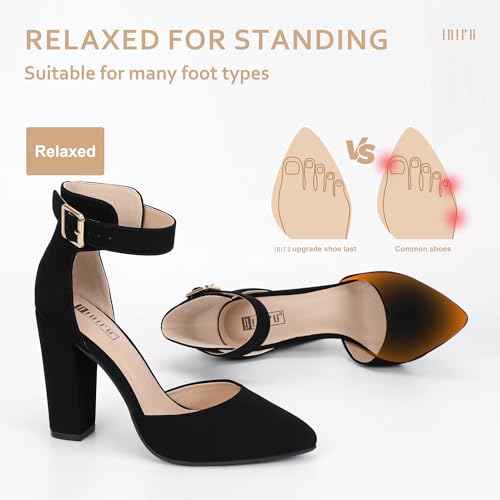 IDIFU Women's IN4 Tara Stiletto High Heels Closed Toe Pumps Ankle Strap Wedding Business Evening Dress Shoes for Women Lady Bride (Black Pu, 5.5 M US)