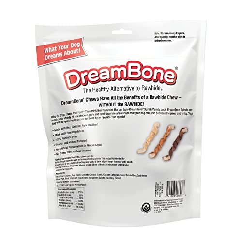 DreamBone Spirals Variety, Rawhide Free Dog Chew Sticks Made with Real Chicken Beef and Pork, 18 Count