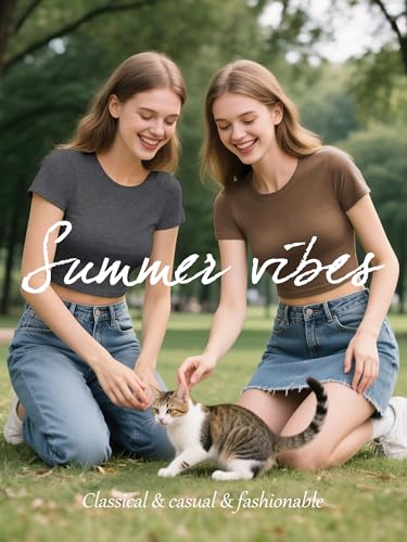 Syhood 4 Pack Summer Crop Tops for Women Basic Tight Short Sleeve Cute Trendy Scoop Neck Crop Tops for Women or Teen Girls(Medium,Black, White, Pink, Blue)