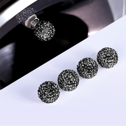 Tire Valve Stem Caps 4psc+Car Engines Start/Stop Ring Stickers 1psc -Crystal Rhinestone Diamond Car Decorative Accessories Glitter -Universal Attractive Bling for Cars, SUVs, Trucks etc (Black)