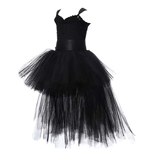 HJTT Tutu Dress for Girls Black Train V-Neck Tulle Evening Wedding Birthday Party Dresses Kids Ball Gown (Black, 1-2 Years)