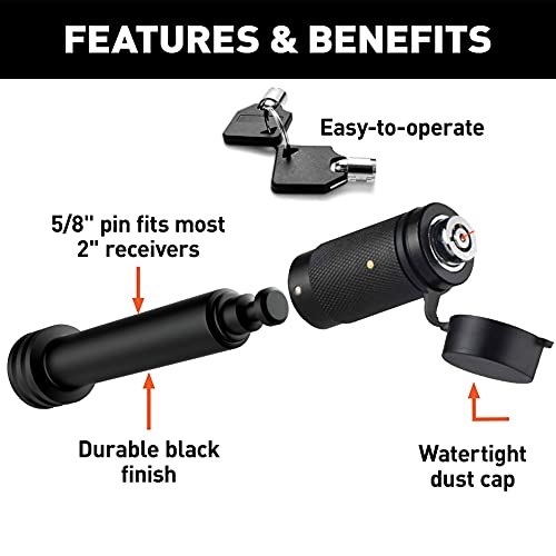 American Flag Metal Trailer Hitch Cover for 2 inch Receivers（with 5/8-Inch Pin Diameter Trailer Hitch Lock ） (Black)