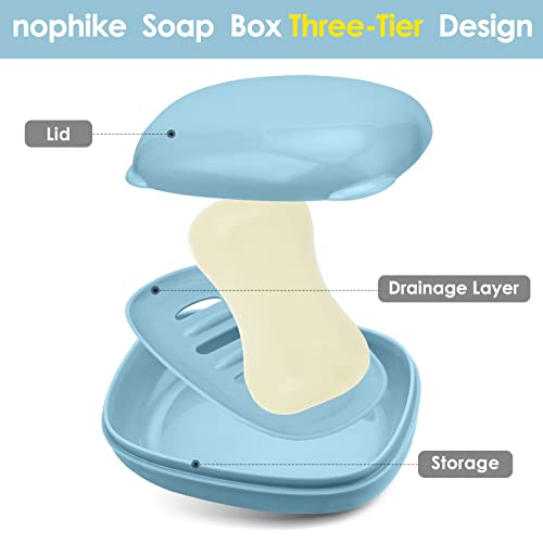 nophike Soap Holder with Lid 1 Pack，Travel Soap Container with Removable Draining Layer.Soap Dish for Home, Camping, Travel，Fashion Soap Box (White)