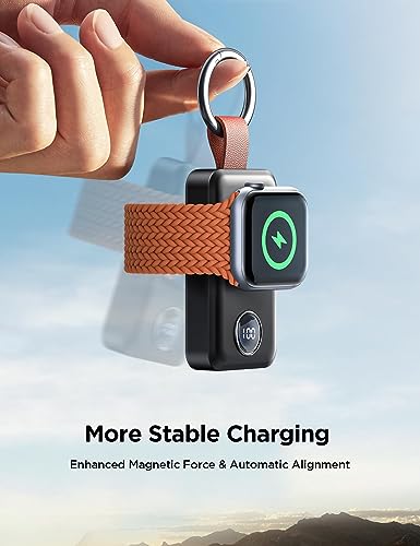 JOYROOM Portable 2000mAh Wireless Charger Compatible for Apple Watch Series 9/8/7/6/5/4/3/2/SE/UItra 2/Ultra, Compact Magnetic iWatch Charger Keychain Style Travel Essentials (Black)