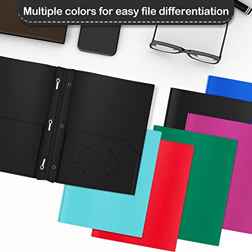 ViVin 12-Pack Sturdy Plastic Folders with Pockets and Prongs, 2 Pocket Folder with 3-Prong Fasteners, Holds 8-1/2" x 11" Letter Size Paper, for School,Office and Home Use (Black)