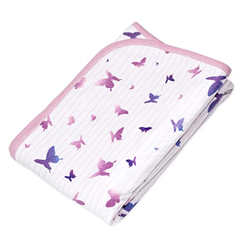 HonestBaby Organic Cotton Matelasse Reversible Receiving Blanket, Butterfly, One Size