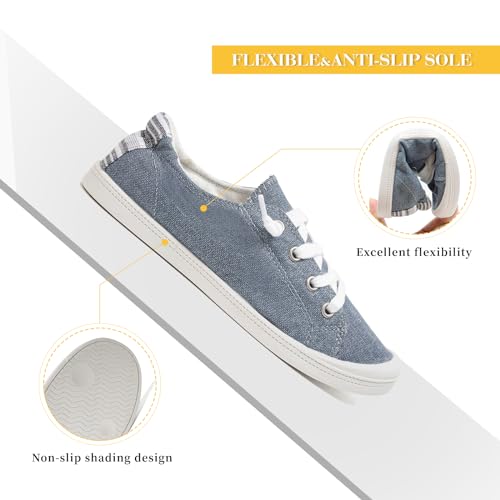 FUNKYMONKEY Women's Canvas Sneakers, Classic Low Top Comfort Lace up Slip-On Casual Flat Walking Shoes (6 M US, Denim/JD)