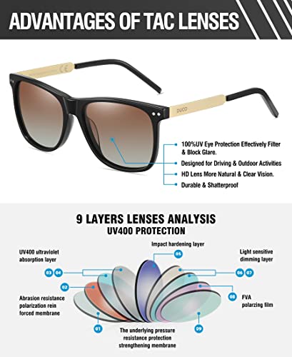 DUCO Polarized Sunglasses For Men Sunglasses Mens Sun Glasses For Driving Fishing Acetate Rectangle Frame 100% UV Protection 2143