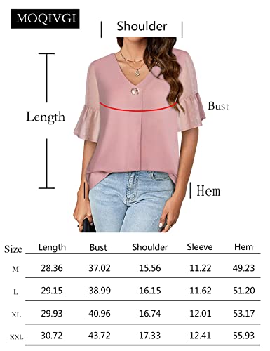 MOQIVGI Womens Spring Tops Dressy Casual Summer Short Sleeve Blouses Fashion 2024 Elegant V Neck Polka Dot Chiffon Shirts Black Medium