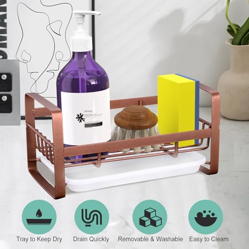 VANTEN Kitchen Sink Caddy Sponge Holder, Sponge Holder for Kitchen Sink, Sink Organizer, Soap Dish Dispenser Brush Holder Storage Home & Kitchen Accessories