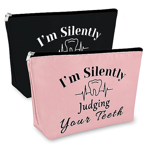 Dentist Gift Makeup Bag Dental Hygienist Gifts Dentist Birthday Gifts Dental Assistant Gifts Dental Gifts for Dentist Appreciation Gift for Women 2Pcs Travel Cosmetic Pouch Christmas Birthday Gift