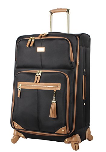 Steve Madden Designer Luggage - Checked Large 28 Inch Softside Suitcase - Expandable for Extra Packing Capacity - Lightweight Bag with Rolling Spinner Wheels, Harlo Black, 28in