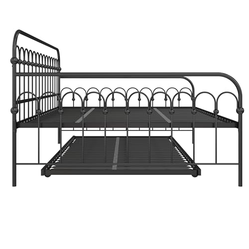 Novogratz Bright Pop Full Metal Daybed with Twin Trundle Bed, Black