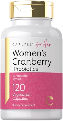 Carlyle Women's Cranberry Plus Probiotics | 120 Capsules | with 14 Probiotic Strains | Vegetarian, Non-GMO, Gluten Free Supplement | for Her