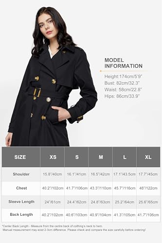 Orolay Women's 3/4 Length Double Breasted Trench Coat Lapel Jacket with Belt Black XS