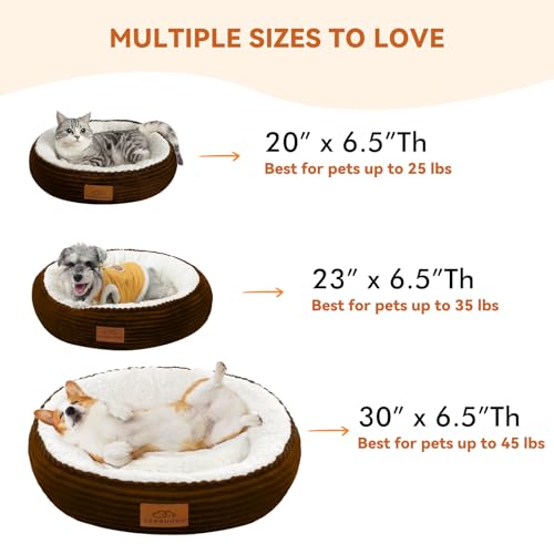 Cat Beds for Indoor Cats, Small Dog Beds for Small Dogs, Pet Bed for Puppy and Kitty, Extra Soft & Machine Washable with Anti-Slip & Water-Resistant Bottom, 20 Inches, Brown