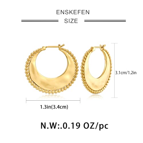 ENSKEFEN Beaded Gold Hoop Earrings for Women 14K Gold Plated Hoop Huggie Earrings Lightweight Hoops Geometric Earrings-Rhombus