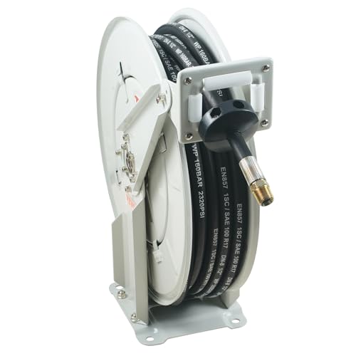 VEVOR Fuel Hose Reel, 1/2" x 50', Extra Long Retractable Machine Oil Hose Reel, Spring Driven Auto Swivel Rewind, Heavy-Duty Carbon Steel Construction with Hose for Auto Repair, Industries, 2300 PSI