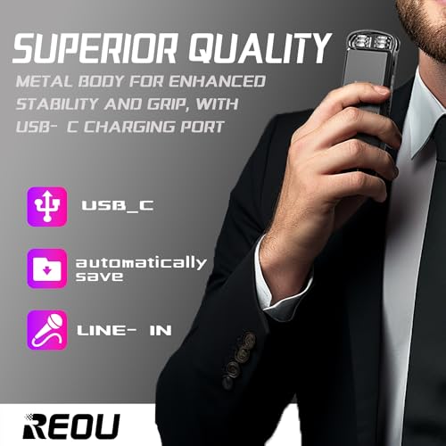 136GB Digital Voice Recorder with Playback for Lectures Meetings - REOU 9868 Hours Sound Audio Recorder Dictaphone Recording Device with Microphone, Voice Activated, Level Control, USB-C,Password