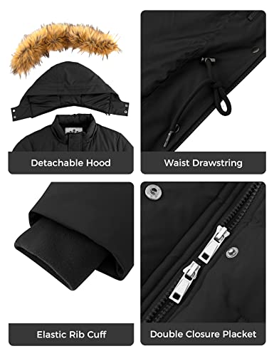 WenVen Winter Warm Padded Coat for Women Puffer Jacket with Removable Hood(Black, Small)