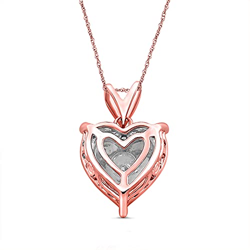 NATALIA DRAKE 1/4 Cttw Diamond Heart Halo Necklace for Women in Rose Gold Plated 925 Sterling Silver Color H-I/Clarity I1-I2