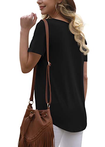 Feiersi Women's Long Sleeve Tops Casual Soft Comfy Blouse Loose Buttons Up T Shirts(Wine Red,Small)