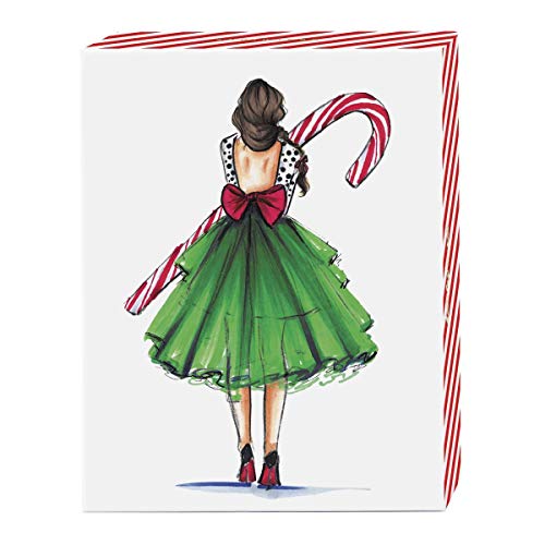 Graphique Candy Cane Girl Holiday Cards | Pack of 20 Cards with Envelopes | Christmas Greetings | Glitter Accents | Boxed Set | 4.25" x 5.875"