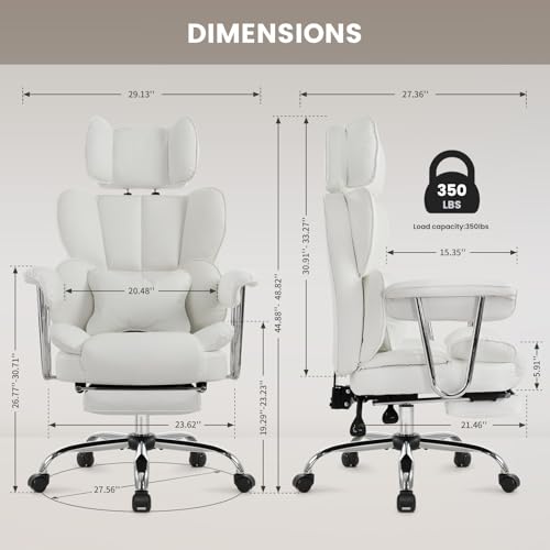 IWMH Big and Tall Leather Office Chair 400LBS, Large High Back Reclining Office Chair with Footrest&Lumbar, Lifting Headrest Ergonomic Desk Chair, Managerial Chair with Wide Seat & Armrests (Black)