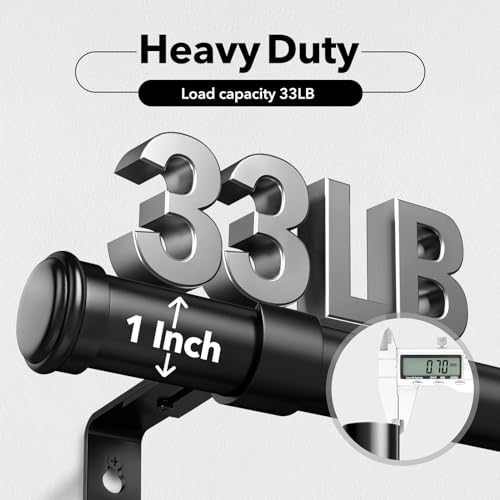 IFELS Heavy Duty Curtain Rods for Windows 28 to 48 Inch, 1 Inch Black Curtain Rods for Outdoor, Farmhouse, Bedroom, Kitchen, Living Room, Adjustable Easy Install Curtain Rods (A4,Black,30"-60")