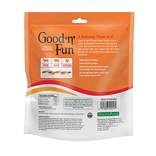 Good 'N' Fun Triple Flavor Twist Rawhide Treats For Dogs, 35 count