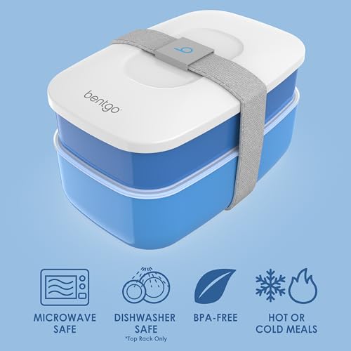 Bentgo Classic - Adult Bento Box, Stackable 3-Compartment Lunch Box with Removable Utensil Set and Sealing Strap, BPA-Free, Food Container Ideal for Meal Prep, Work, and On the Go (Blue)