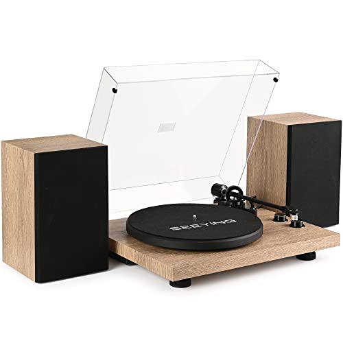 Vinyl Record Player Turntable with Speakers (36W) Wireless Bookshelf HiFi Stereo System Support USB Recording Magnetic Cartridge Built-in Phono Preamp Adjustable Counterweight Belt Drive Vintage Black