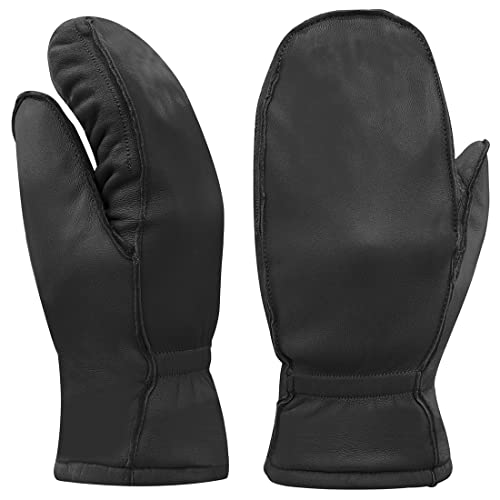 Harssidanzar Womens and Kids Lambskin Leather Outdoor Mittens Gloves Thermolite Lined,Black, XS