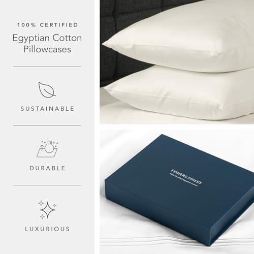Fishers Finery 100% Egyptian Cotton Pillowcases - Breathable and Soft Hotel Quality - Luxurious 500 Thread Count Long-Staple Pure Cotton with Sateen Weave (Ivory,SQ,2Pack)