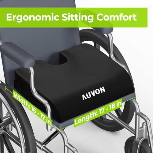 AUVON Gel Wheelchair Seat Cushion, Relieve Sciatica, Back, Coccyx, Pressure Sore and Ulcer Pain, Refreshing Ergonomic Chair Cushion with Waterproof Silk Fabric, Anti-Slip Cover, Removable Strap