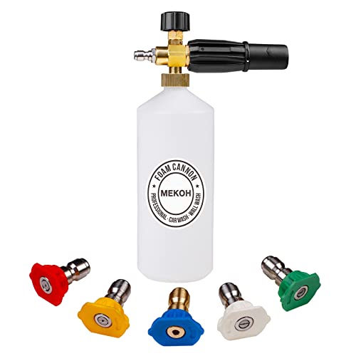 MEKOH 1 Liter Adjustable Foam Cannon Snow Foam Lance with 1/4" Quick Connector 5 Pressure Washer Nozzles for Car Detailing Cleaning