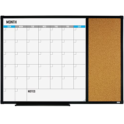 XBoard Dry Erase Calendar Whiteboard 28 X 20 - Combo White Board Calendar Monthly, Magnetic White Board + Corkboard with Black Aluminum Frame