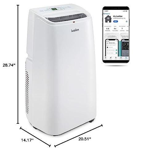 Ivation 12,000 BTU Portable Air Conditioner with Wi-Fi for Rooms Up to 450 Sq Ft (8,000 BTU SACC) 3-in-1 Smart App Control Cooling System, Dehumidifier and Fan with Remote, Exhaust Hose & Window Kit