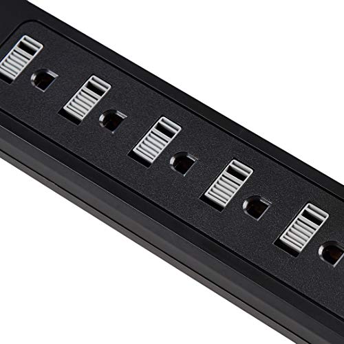 Amazon Basics Rectangular 6-Outlet Surge Protector Power Strip with 2 USB Ports - 1000 Joule, Black, 6 ft
