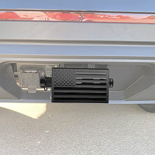 American Flag Metal Trailer Hitch Cover for 2 inch Receivers（with 5/8-Inch Pin Diameter Trailer Hitch Lock ） (Black)
